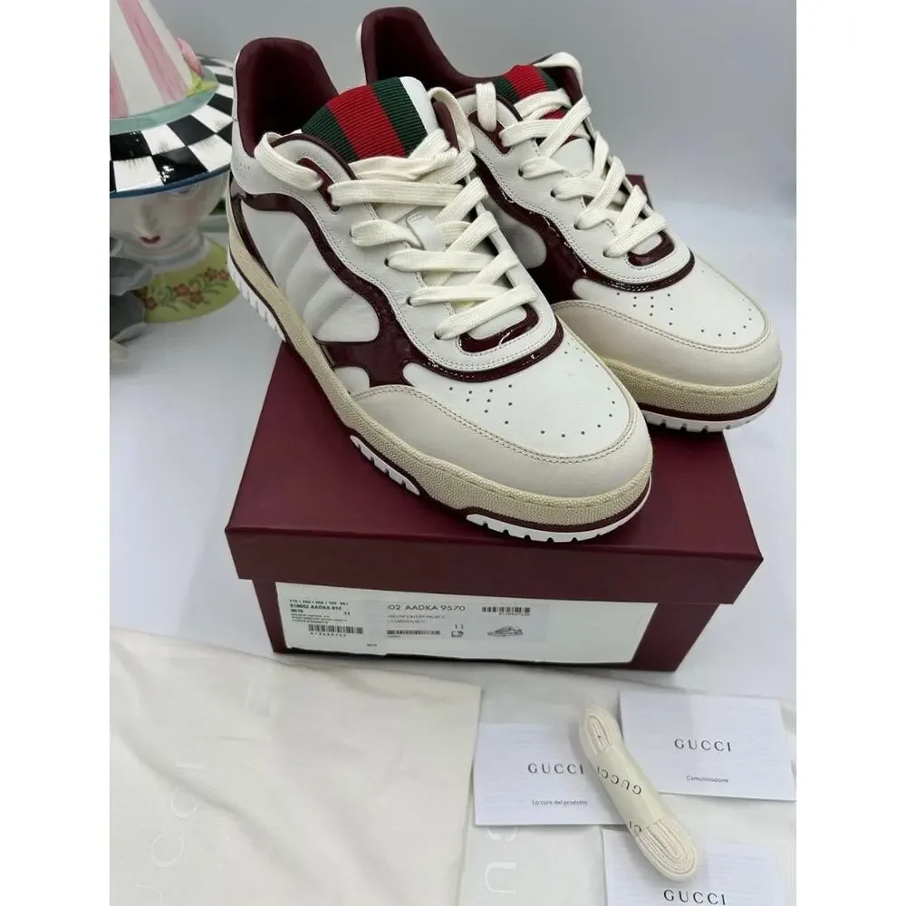 Men's Gucci re-web sneakers in white leather and patent trim sz 11 fits 11.5 US